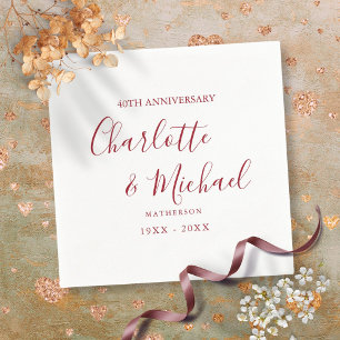 Servilleta De Papel 40º Aniversario de Boda Escritura de Rubí Elegante