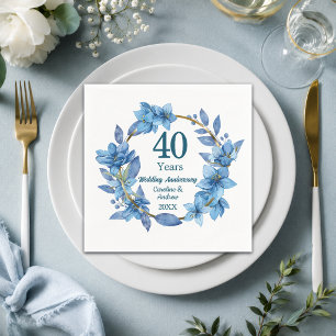Servilleta De Papel 40º Aniversario de Boda Floral Azul Rubí