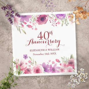 Servilleta De Papel 40º Aniversario de Boda Rubí Floral Campestre