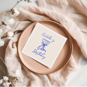 Servilleta De Papel 40.ª Mano Azul dibujó Champagne Glass Birthday