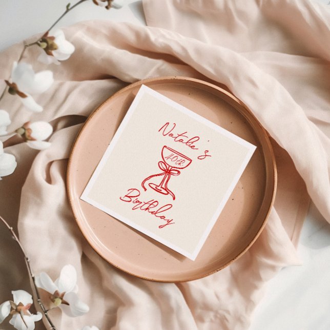 Servilleta De Papel 40.ª Mano Retro Dibujó Vidrio de Champán Cumpleaño (Subido por el creador)