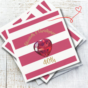 Servilleta De Papel 40.º Aniversario Boda Red Striped Elegant