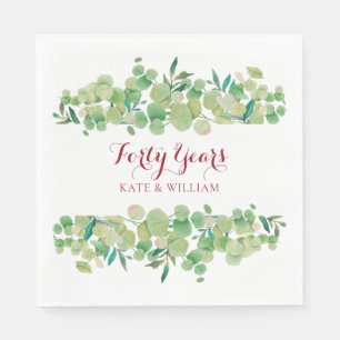Servilleta De Papel 40.º aniversario Boda Ruby Script Greenery