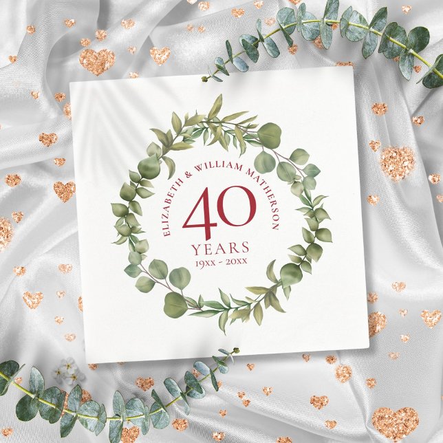 Servilleta De Papel 40.º aniversario de Ruby Boda Woodland Garland (40th Ruby Wedding Anniversary Woodland Garland Napkins)