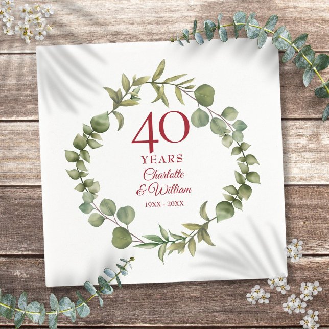Servilleta De Papel 40.º Aniversario del Boda de Ruby Verde Moderno (40th Ruby Wedding Anniversary Modern Greenery Napkins)