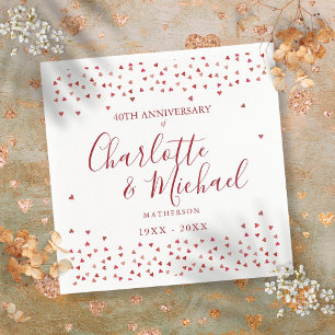 Servilleta De Papel 40.º Aniversario del Boda Ruby Hearts Confetti