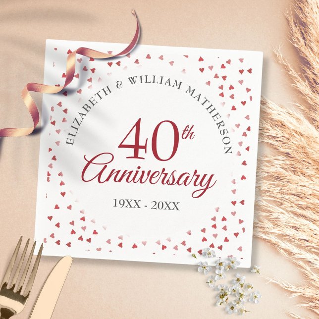 Servilleta De Papel 40.º Aniversario del Boda Ruby Hearts Confetti (Subido por el creador)