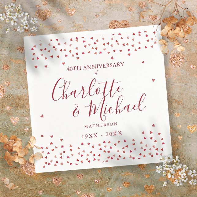 Servilleta De Papel 40.º Aniversario del Boda Ruby Hearts Confetti (40th Wedding Anniversary Ruby Hearts Confetti Napkins)