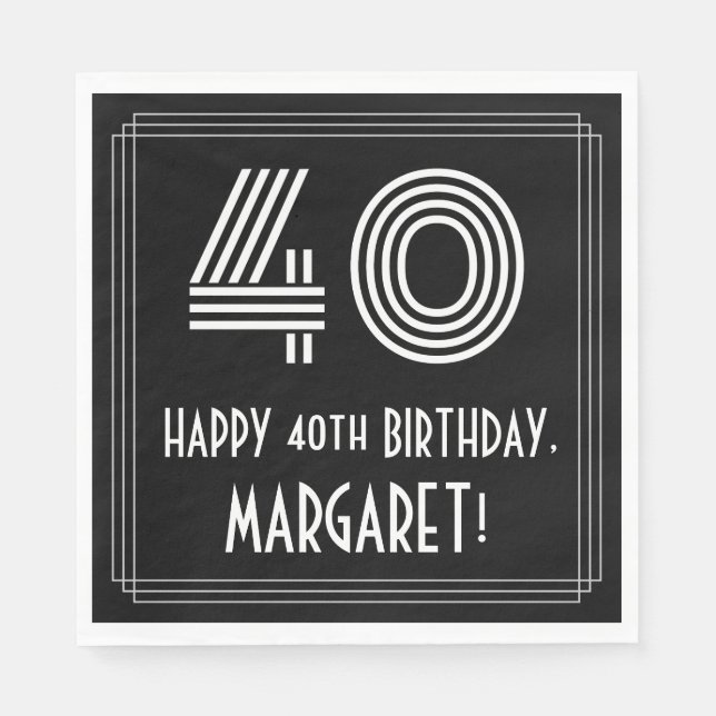 Servilleta De Papel 40.º cumpleaños: Aspecto inspirado en el Art Deco  (Anverso)