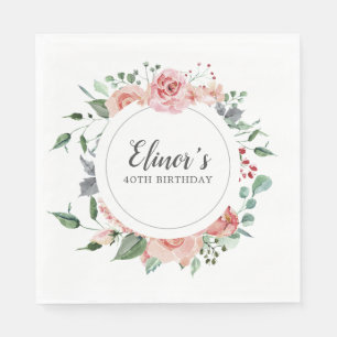 Servilleta De Papel 40.º cumpleaños Elegante Floral rosa
