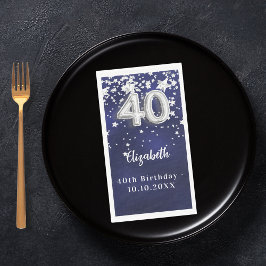 Servilleta De Papel 40.º cumpleaños estrellas de plata azul marino