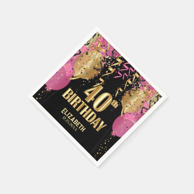 Servilleta De Papel 40.º cumpleaños - Globos rosados (Borde)
