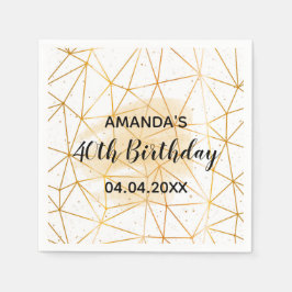 Servilleta De Papel 40.º cumpleaños oro blanco geométrico