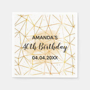 Servilleta De Papel 40.º cumpleaños oro blanco geométrico