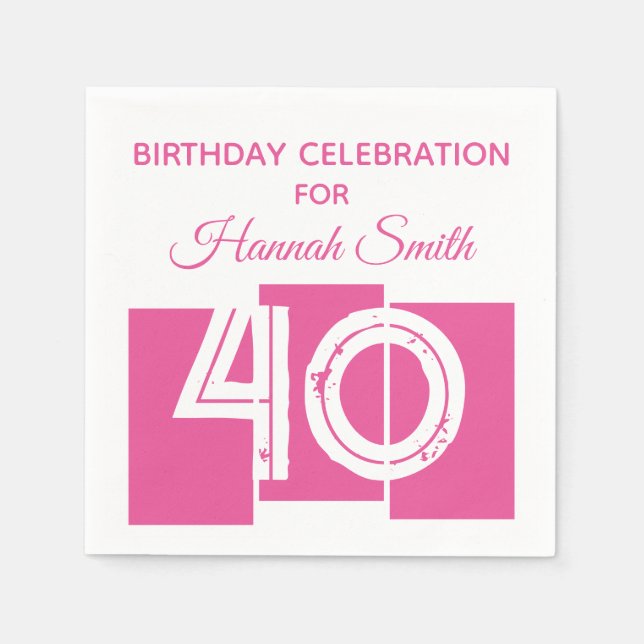 Servilleta De Papel 40.º cumpleaños Personalizado PINK celebra toallas (Anverso)