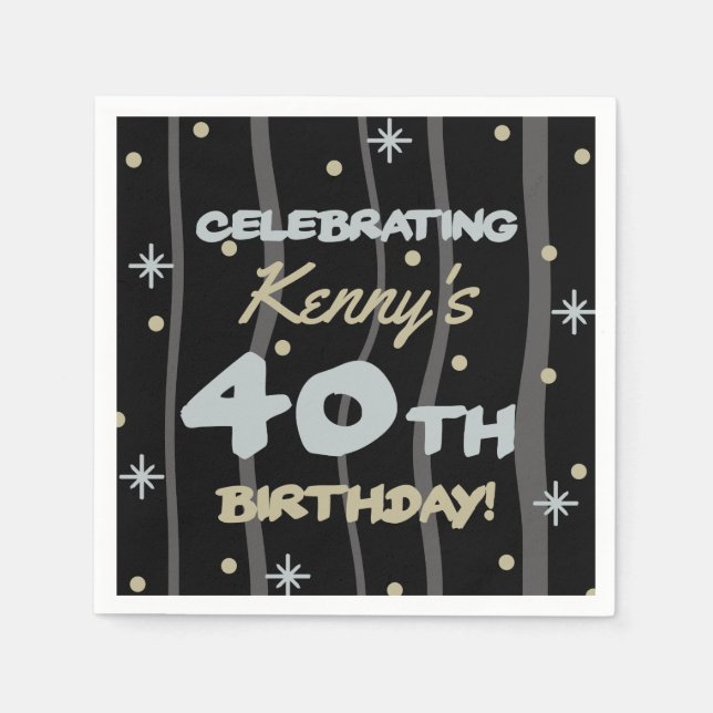 Servilleta De Papel 40.º Fiesta de cumpleaños añada tu nombre (Anverso)