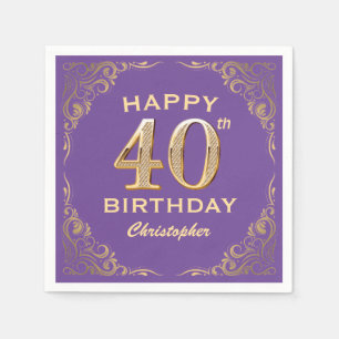 Servilleta De Papel 40.º marco Purpurina morado y dorado Fiesta de cum