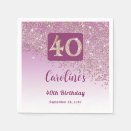 Servilleta De Papel 40.º Rosa de oro de Bonito de cumpleaños Purpurina