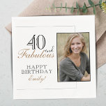 Servilleta De Papel 40 and Fabulous Modern Elegant Birthday Photo<br><div class="desc">40 and Fabulous Modern Elegant Birthday Photo Napkin. The design has a modern typography 40 and Fabulous,  Happy birthday text and the name in black and golden colors - personalize the napkin. Insert your photo into the template and make your own special party napkin.</div>