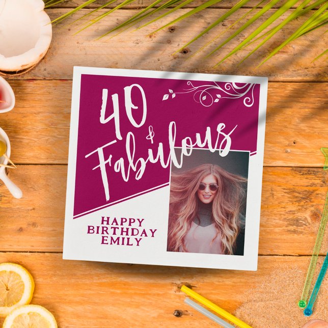 Servilleta De Papel 40 and Fabulous Script Photo Magenta 40th Birthday (Subido por el creador)