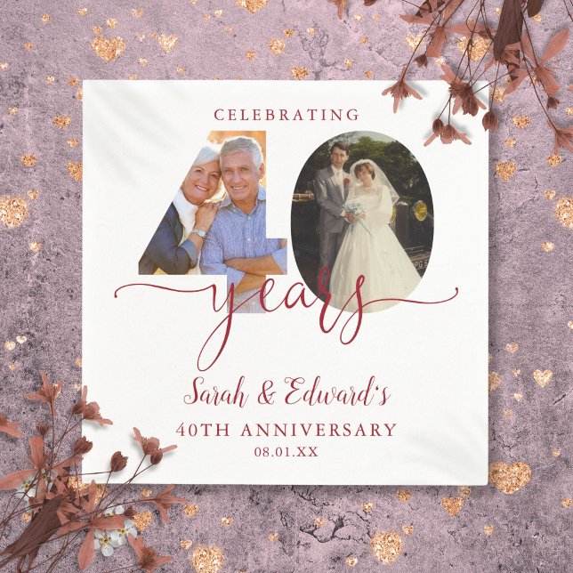 Servilleta De Papel 40° aniversario Boda Ruby 2 Foto (40th Wedding Anniversary Ruby 2 Photo Napkins)