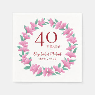 Servilleta De Papel 40° Aniversario de la corona verde rosa floral