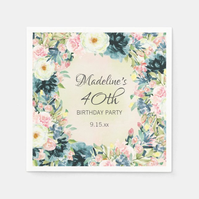 Servilleta De Papel 40 Aniversario de la floración de la Crema Rosa ve (Anverso)