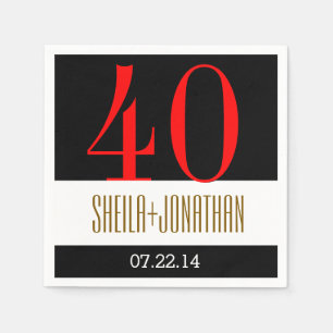 Servilleta De Papel 40° Aniversario del Oro Rojo Negro Moderno V02