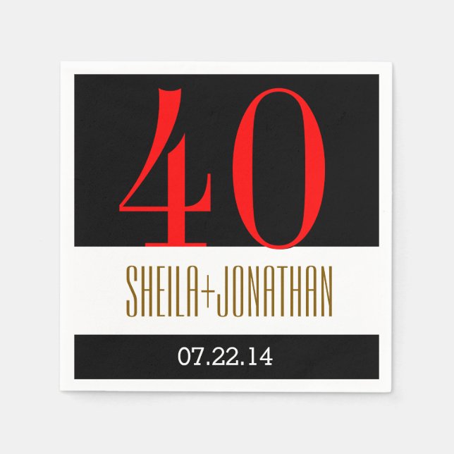 Servilleta De Papel 40° Aniversario del Oro Rojo Negro Moderno V02 (Anverso)
