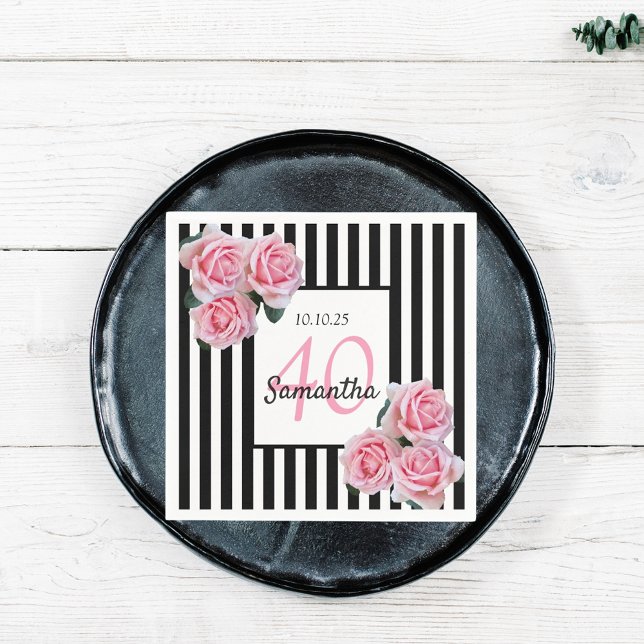 Servilleta De Papel 40 años rosas rosas rosas negras rayas blancas (Subido por el creador)