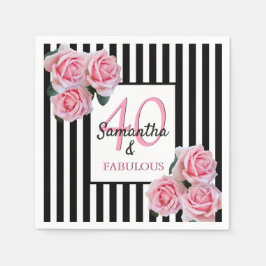 Servilleta De Papel 40 fabulosas rayas blancas rosadas de cumpleaños