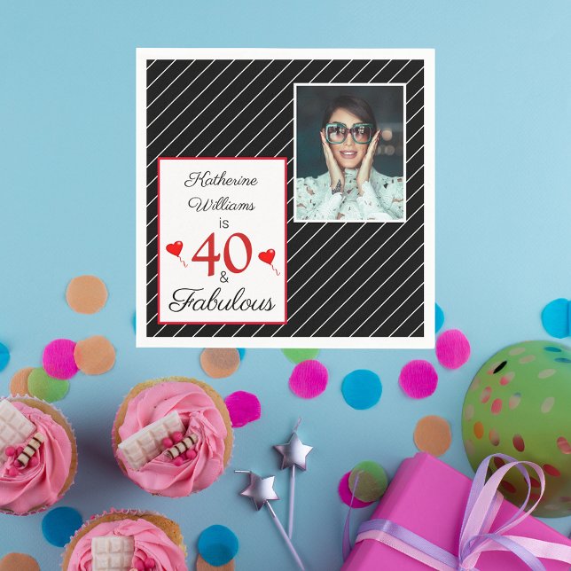 Servilleta De Papel 40 y fabuloso 40 años foto papel negro (40 & Fabulous 40th Birthday Photo Black Paper Napkins)