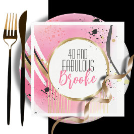 Servilleta De Papel 40 y fabuloso Birthday Pink Gold Sparkle Black