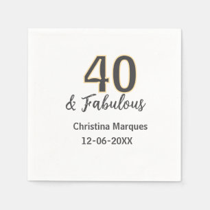 Servilleta De Papel 40 y fabuloso cumpleaños caligrafía gris amarillo