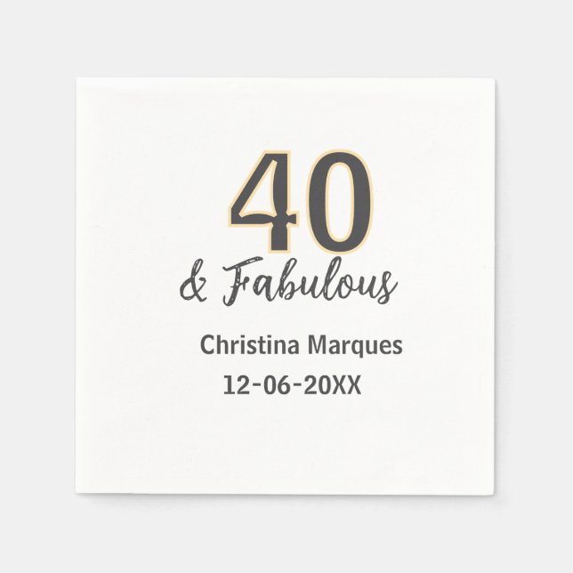 Servilleta De Papel 40 y fabuloso cumpleaños caligrafía gris amarillo (Anverso)
