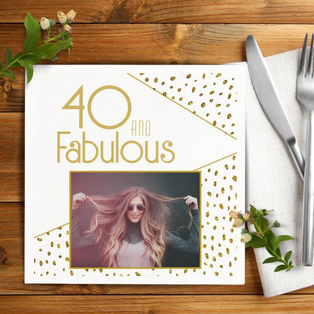 Servilleta De Papel 40 y Fabulous Gold Purpurina Photo 40th Birthday (Subido por el creador)