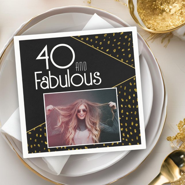 Servilleta De Papel 40 y Fabulous Gold Purpurina Photo 40th Birthday (Subido por el creador)
