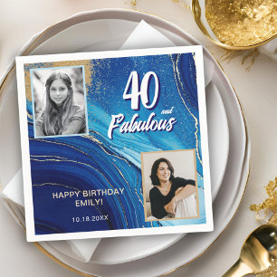 Servilleta De Papel 40 y Fabulous Marble Purpurina 2 Photo Birthday
