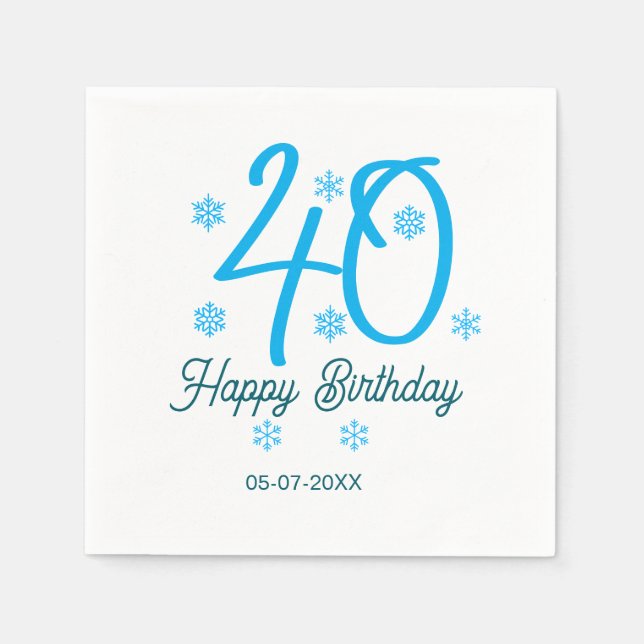 Servilleta De Papel 40th birthday add name date year blue template (Anverso)