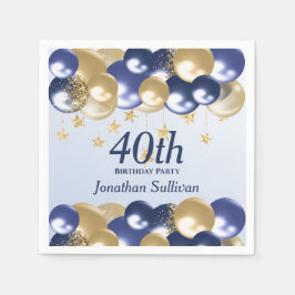 Servilleta De Papel 40th Birthday Navy Gold Balloons Party