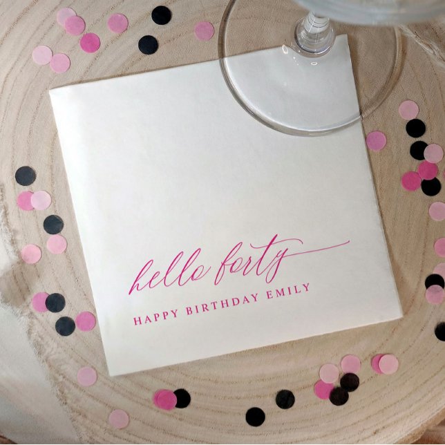 Servilleta De Papel 40th Birthday Party Hot Pink Hello 40 Modern (Pink hello 40 modern minimalist 40th birthday party napkins)