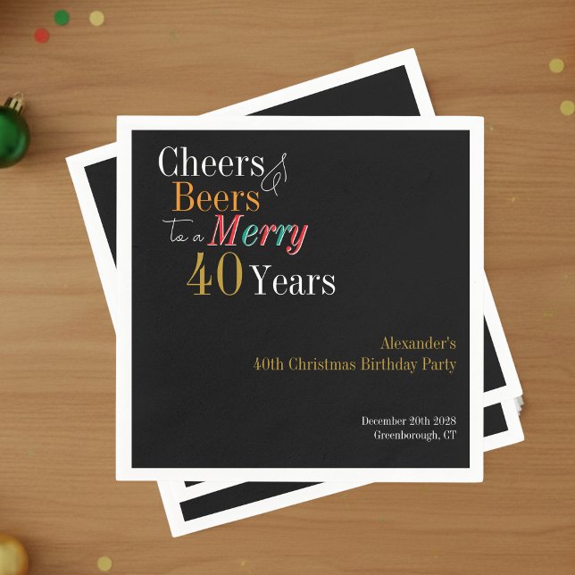 Servilleta De Papel 40th Christmas Birthday Cheers Beers Merry (Subido por el creador)