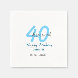 Servilleta De Papel 40th & renewed birthday name date blue bold number