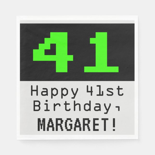 Servilleta De Papel 41º cumpleaños - Nerdy / Geeky Style "41" y nombre (Anverso)