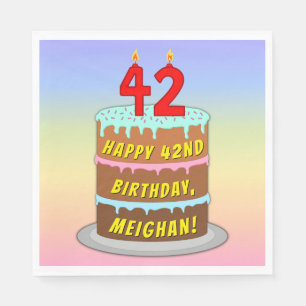 Servilleta De Papel 42º cumpleaños: Torta divertida y velas + nombre p
