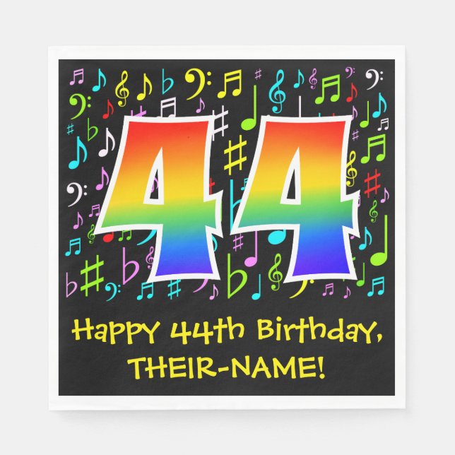 Servilleta De Papel 44º Cumpleaños - Símbolos Musicales Coloridos, Arc (Anverso)