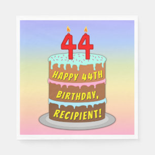 Servilleta De Papel 44 Aniversario: Torta divertida y velas + nombre p