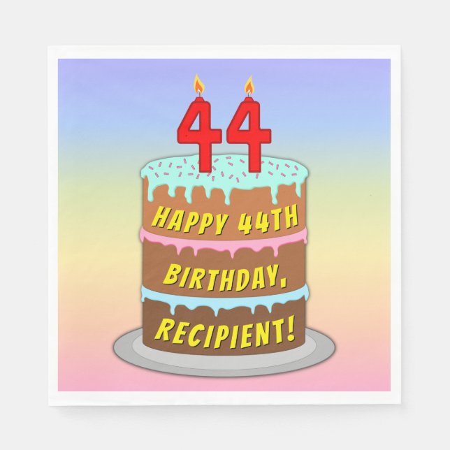 Servilleta De Papel 44 Aniversario: Torta divertida y velas + nombre p (Anverso)