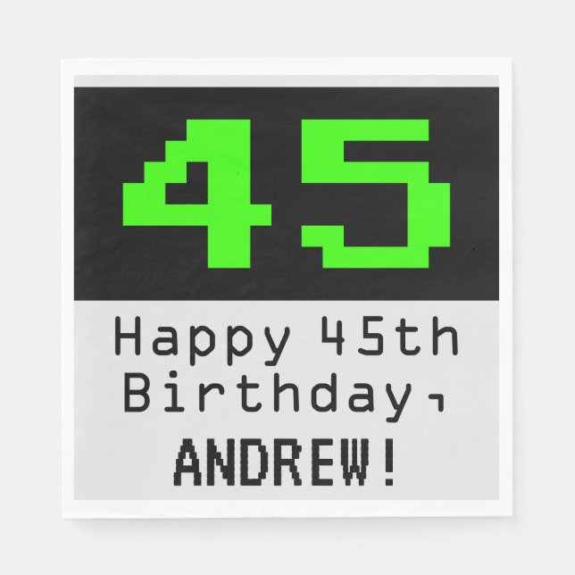 Servilleta De Papel 45º cumpleaños - Nerdy / Geeky Style "45" y nombre (Anverso)