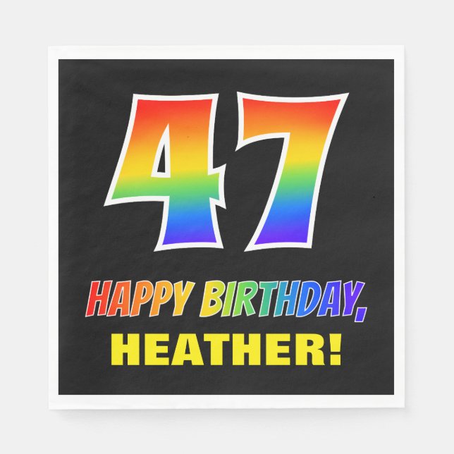 Servilleta De Papel 47º cumpleaños: audaz, divertido, simple, arcoiris (Anverso)